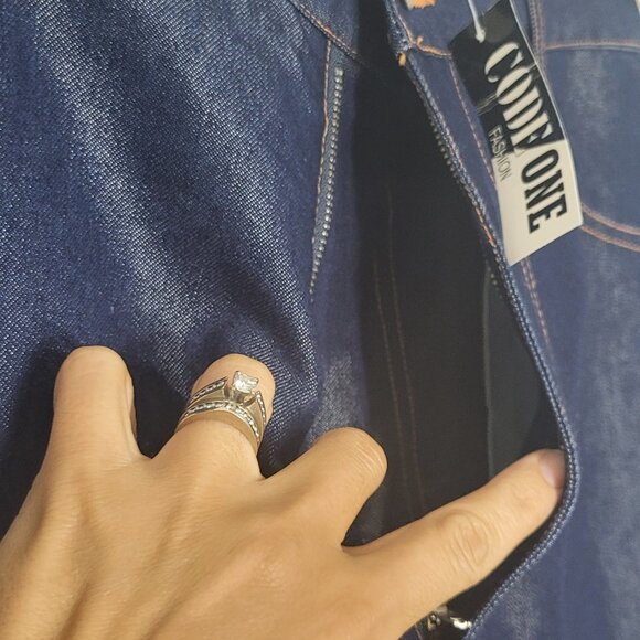 Code One NEW Women Navy Blue Cotton Blend High Rise Straight Leg Jean 15/16 NWT - Picture 7 of 17